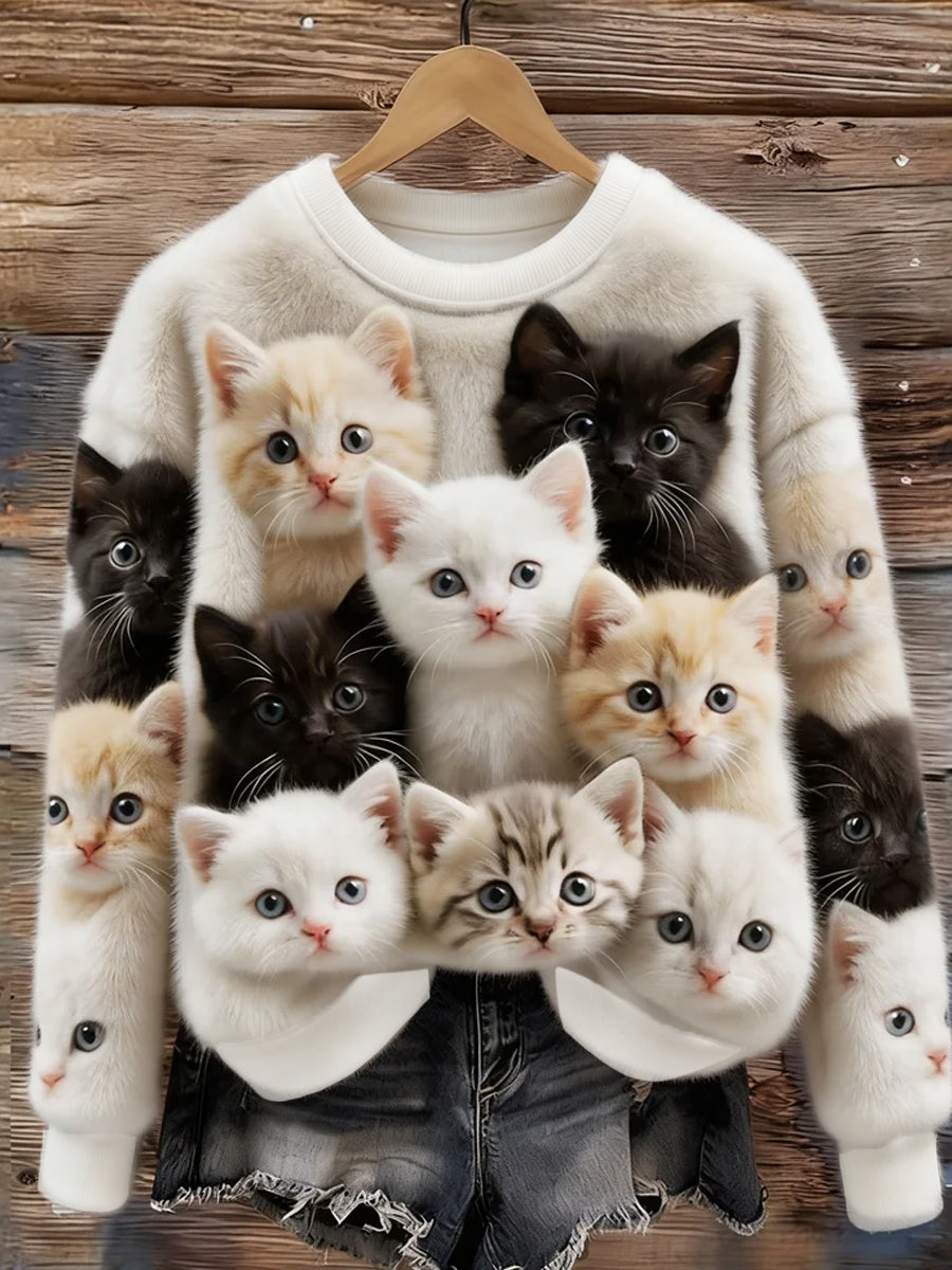 Arte animal retro impressão confortável top de flanela feminino