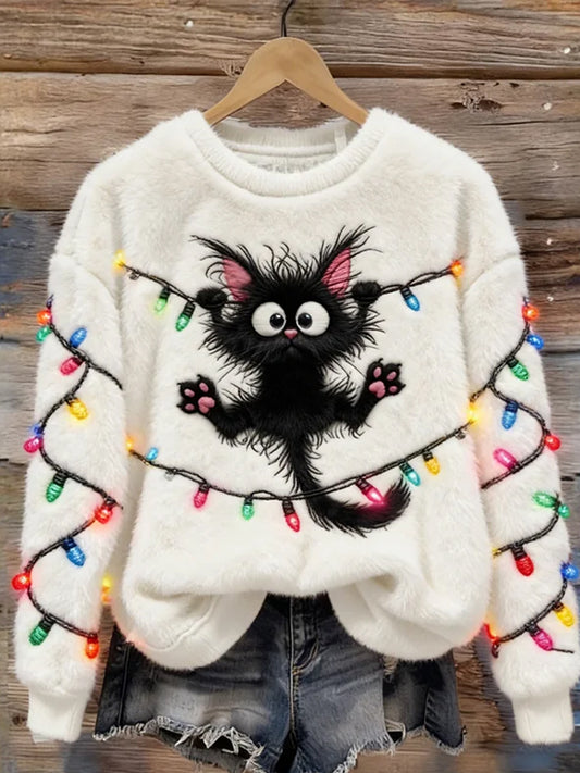 Arte animal retro impressão confortável top de flanela feminino