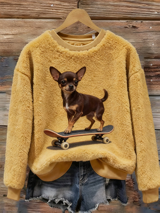 Arte animal retro impressão confortável top de flanela feminino