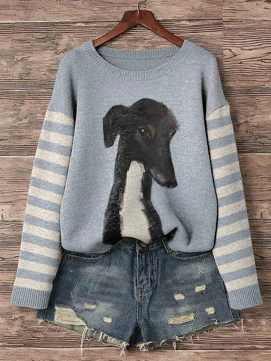 Camisola do pescoço do galgo do cão Art Print Crew feminino