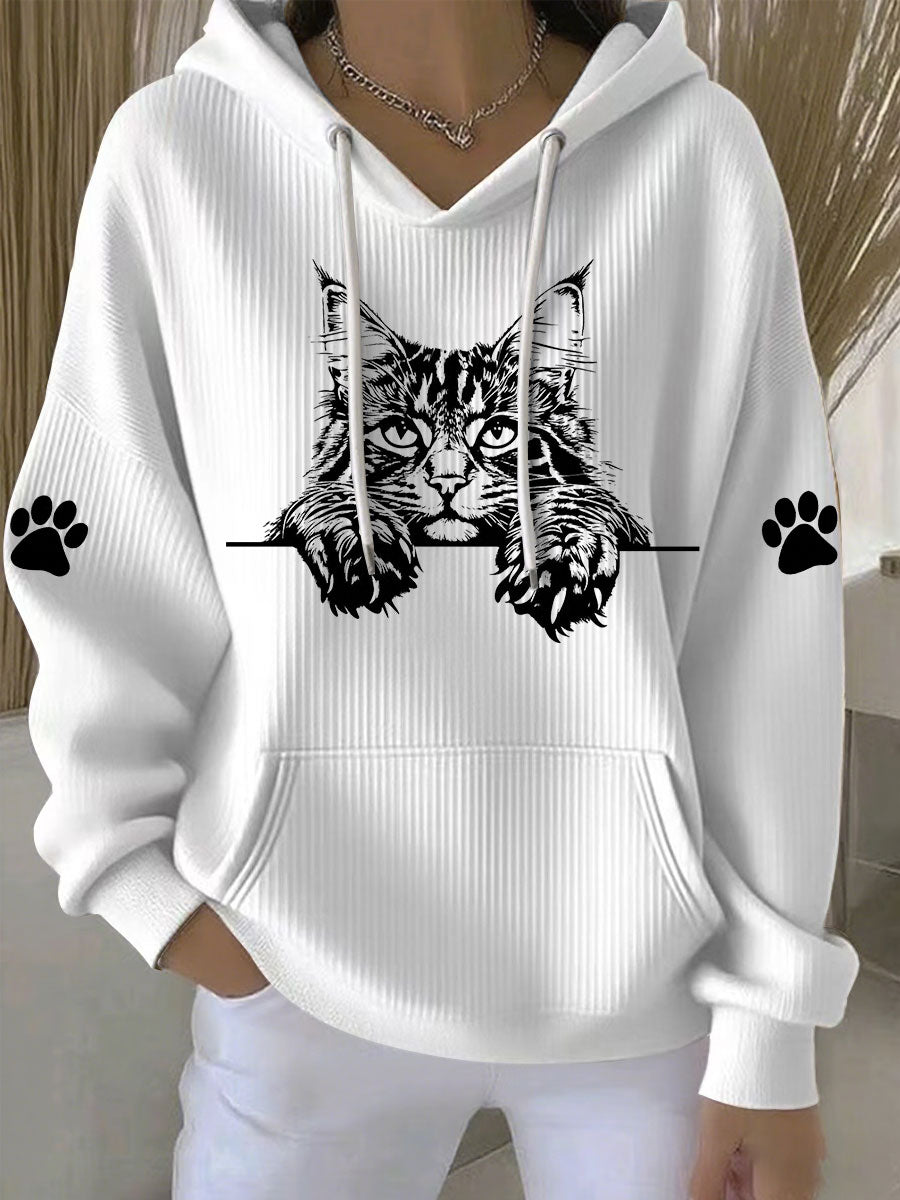 Capuz Casual de impressão artística de gato feminino