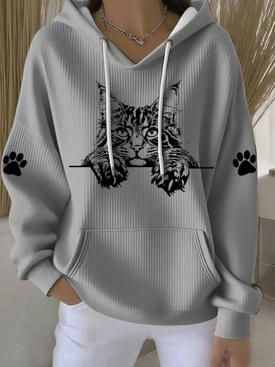 Capuz Casual de impressão artística de gato feminino