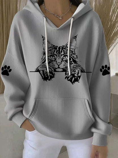 Capuz Casual de impressão artística de gato feminino