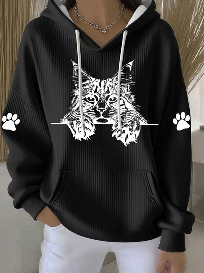 Capuz Casual de impressão artística de gato feminino
