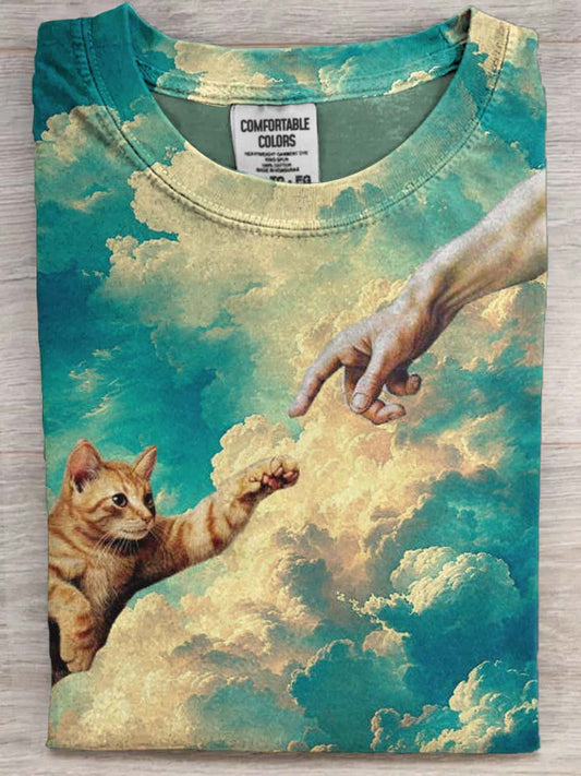 Gato engraçado imprimir camiseta casual de manga curta