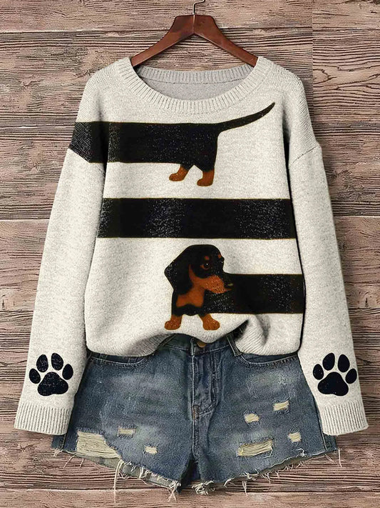Cão de Dachshund arte impressão Pullover camisola do mulheres