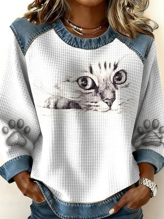 Gato feminino impressão de arte Casual Top