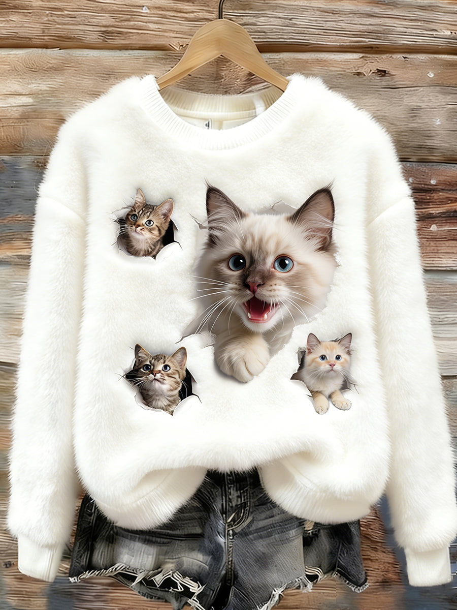 Arte animal retro impressão confortável top de flanela feminino