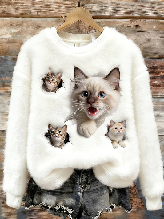 Arte animal retro impressão confortável top de flanela feminino