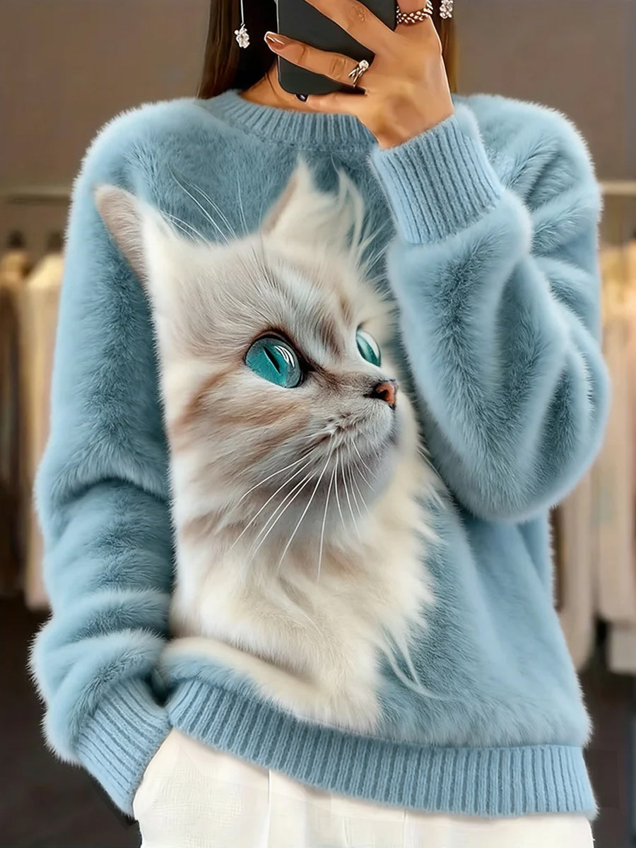 Arte animal retro impressão confortável top de flanela feminino