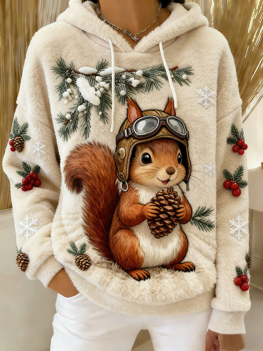 Arte Animal retro feminino imprime moletom com capuz de flanela confortável