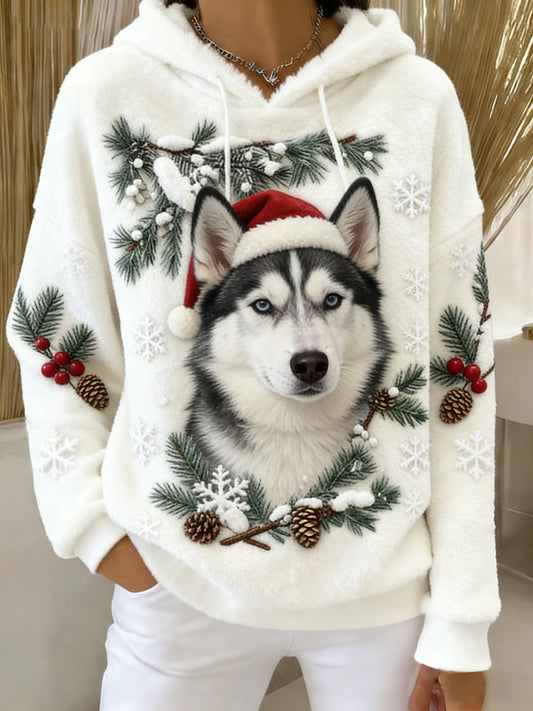 Arte Animal retro feminino imprime moletom com capuz de flanela confortável