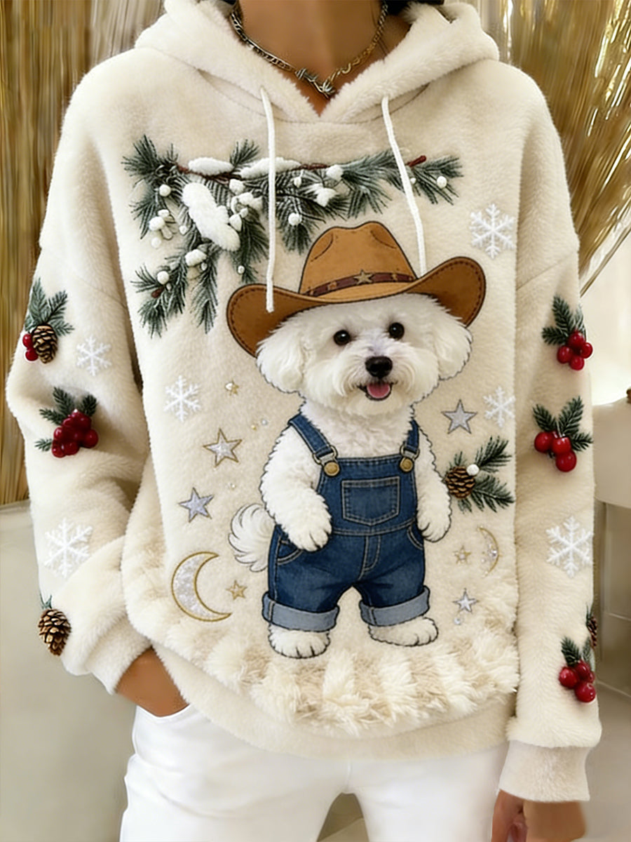 Arte Animal retro feminino imprime moletom com capuz de flanela confortável