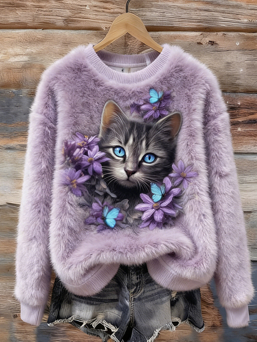 Arte animal retro impressão confortável top de flanela feminino