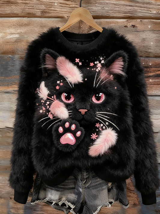 Arte animal retro impressão confortável top de flanela feminino