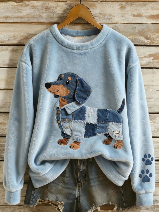Adorável Dachshund Patchwork padrão flanela Top das mulheres