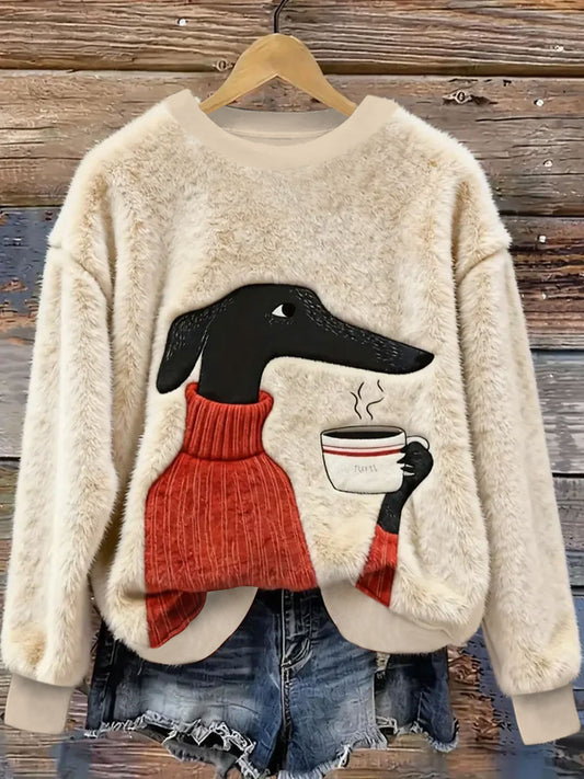 Cachorro das mulheres Café Arte Flanela Hoodie