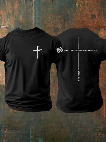 Men's Jesus O Caminho A Verdade A Vida João 14:6 Christian Cross T-shirt manga curta
