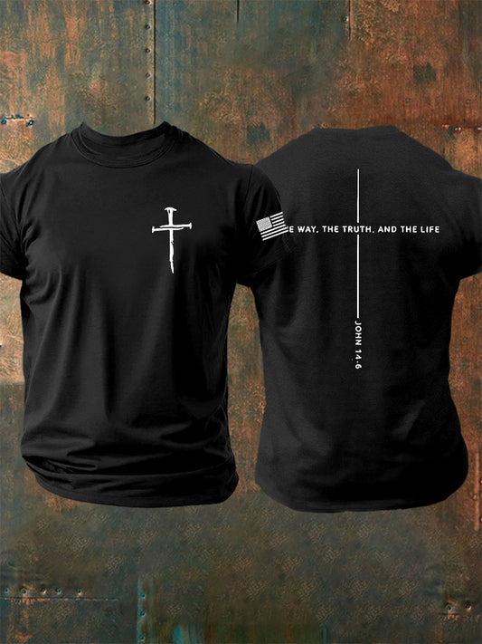 Men's Jesus O Caminho A Verdade A Vida João 14:6 Christian Cross T-shirt manga curta