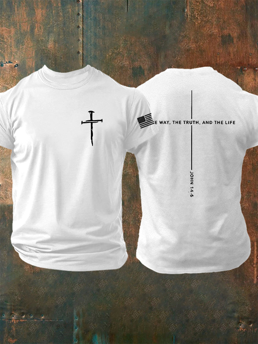 Men's Jesus O Caminho A Verdade A Vida João 14:6 Christian Cross T-shirt manga curta