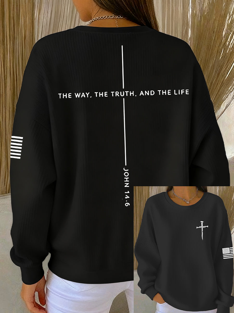 Jesus das mulheres o caminho a verdade a vida João 14:6 Christian Cross Ribbed Round-Neck moletom