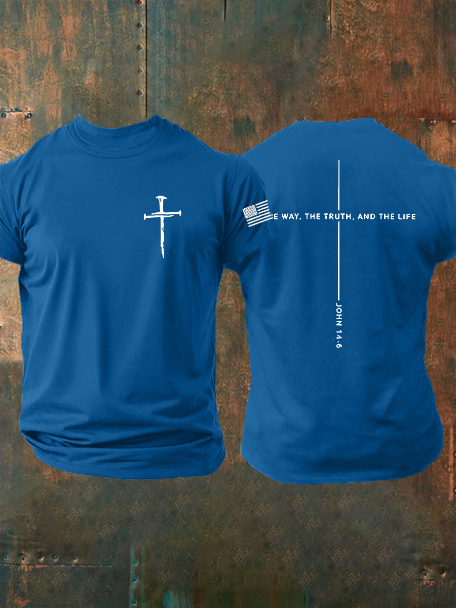 Men's Jesus O Caminho A Verdade A Vida João 14:6 Christian Cross T-shirt manga curta