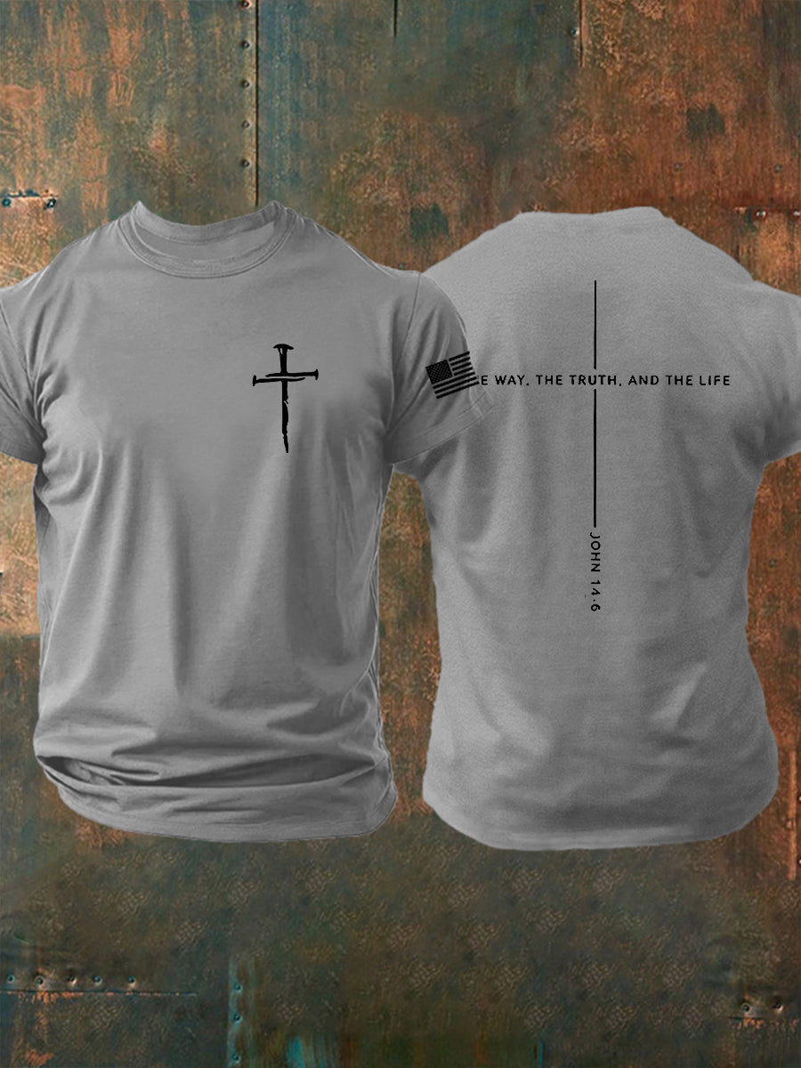Men's Jesus O Caminho A Verdade A Vida João 14:6 Christian Cross T-shirt manga curta
