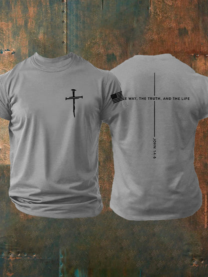 Men's Jesus O Caminho A Verdade A Vida João 14:6 Christian Cross T-shirt manga curta