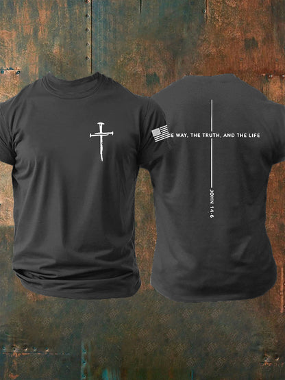 Men's Jesus O Caminho A Verdade A Vida João 14:6 Christian Cross T-shirt manga curta