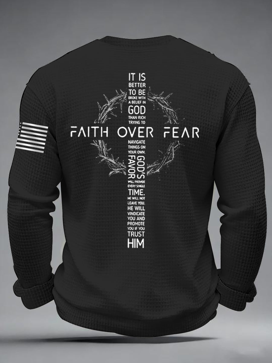 Fé Masculina Sobre O Medo Imprimir Casual Waffle Manga Longa Camiseta