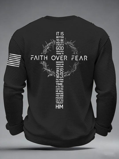 Fé Masculina Sobre O Medo Imprimir Casual Waffle Manga Longa Camiseta