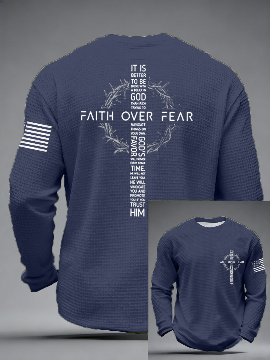 Fé Masculina Sobre O Medo Imprimir Casual Waffle Manga Longa Camiseta