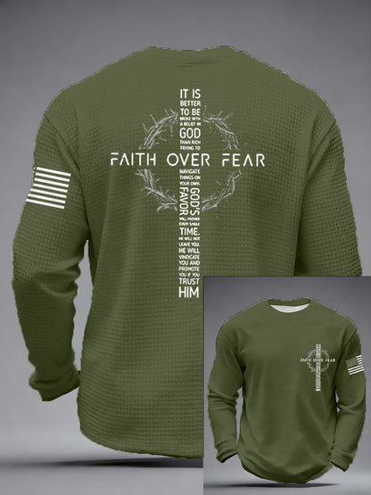 Fé Masculina Sobre O Medo Imprimir Casual Waffle Manga Longa Camiseta