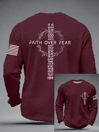 Fé Masculina Sobre O Medo Imprimir Casual Waffle Manga Longa Camiseta