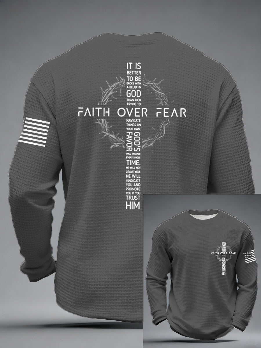 Fé Masculina Sobre O Medo Imprimir Casual Waffle Manga Longa Camiseta