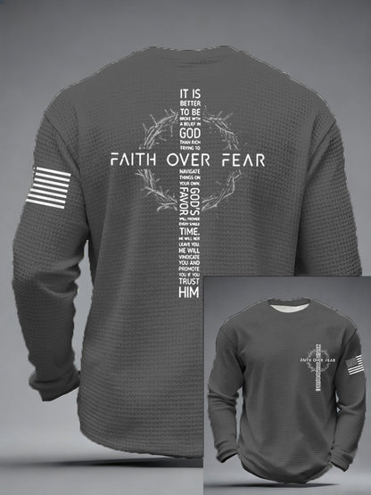 Fé Masculina Sobre O Medo Imprimir Casual Waffle Manga Longa Camiseta