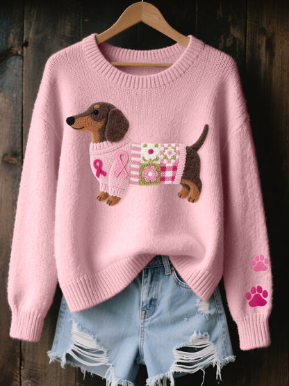 Lã feltro arte Dachshund padrão camisola de malha acolhedor feminino