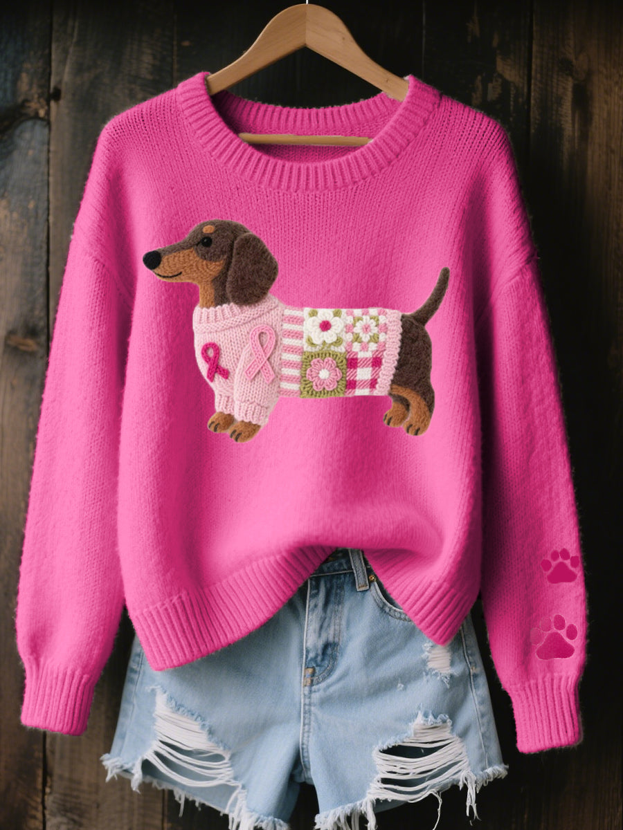 Lã feltro arte Dachshund padrão camisola de malha acolhedor feminino