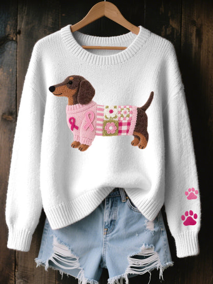 Lã feltro arte Dachshund padrão camisola de malha acolhedor feminino