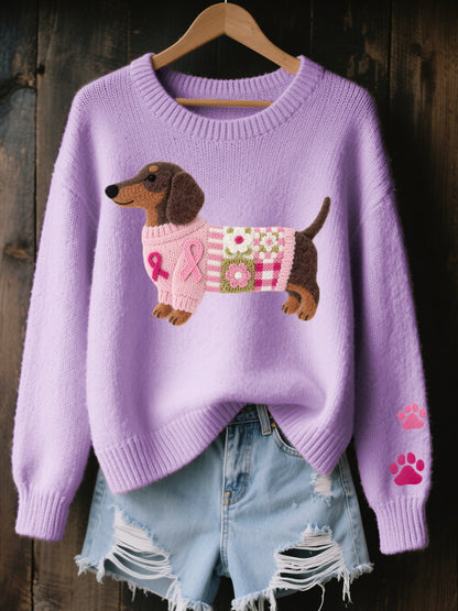 Lã feltro arte Dachshund padrão camisola de malha acolhedor feminino