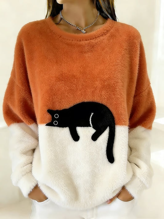 Camisola de flanela aconchegante gato bonito feminino