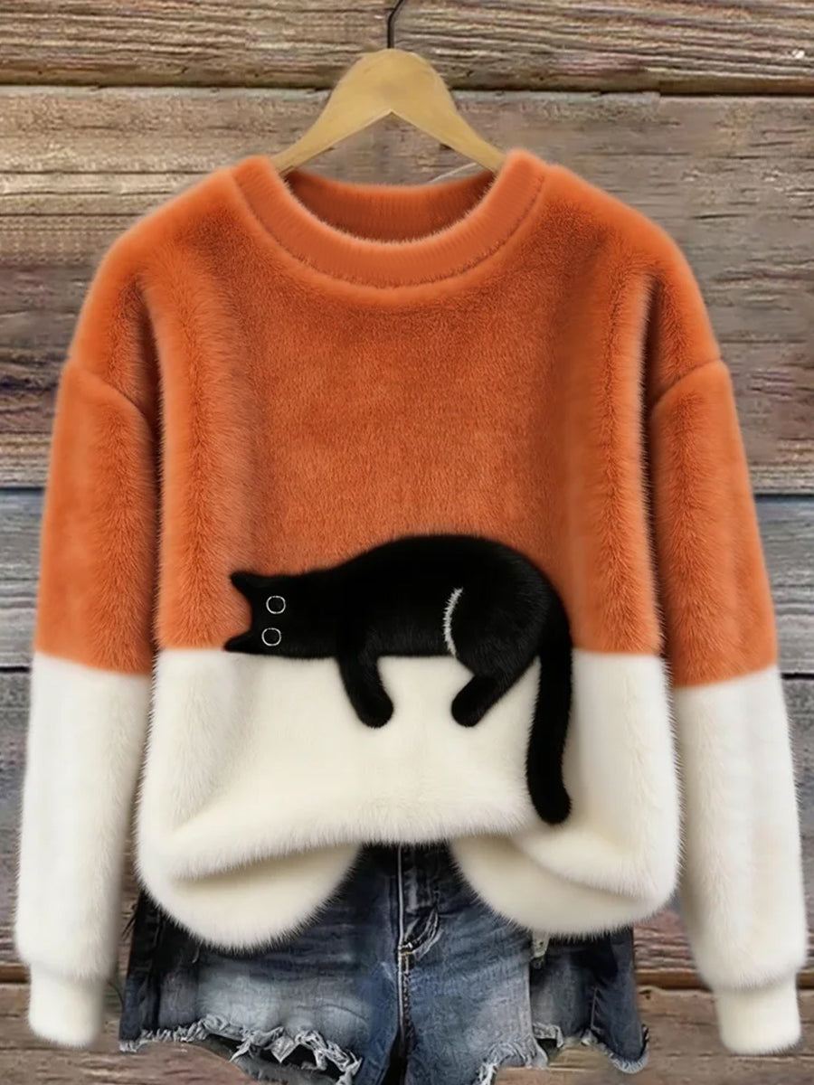 Camisola de flanela aconchegante gato bonito feminino