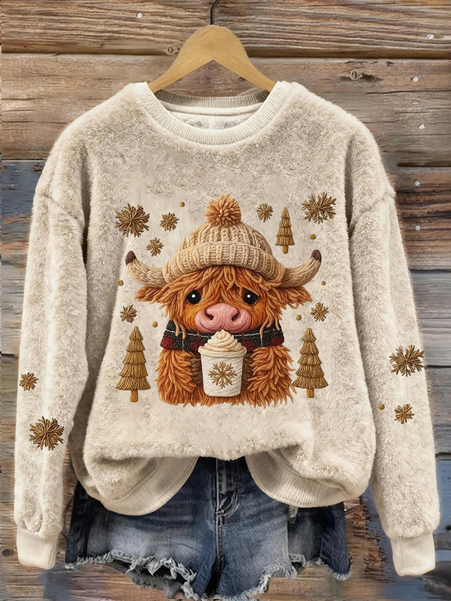Highland vaca Animal Print camisola de flanela feminino