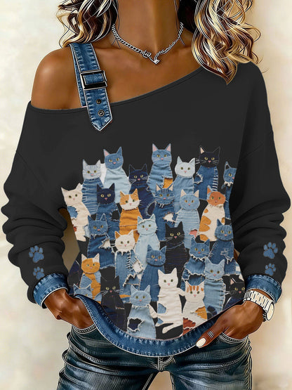 Denim Kitten Top de Mulher