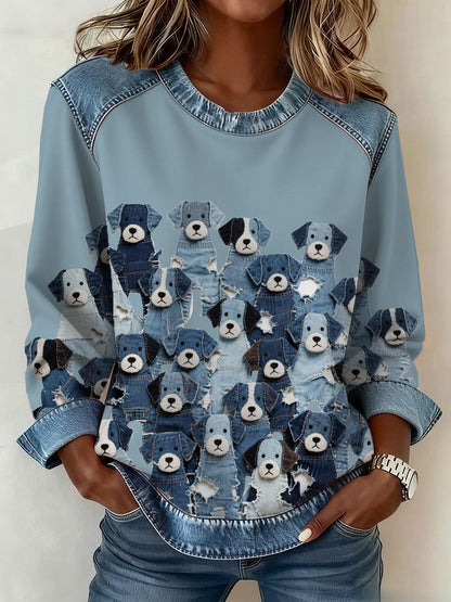 Camisola Denim Puppy das mulheres