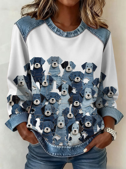 Camisola Denim Puppy das mulheres