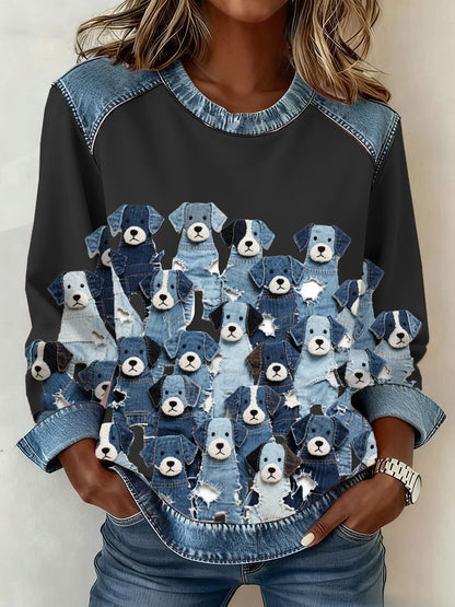 Camisola Denim Puppy das mulheres