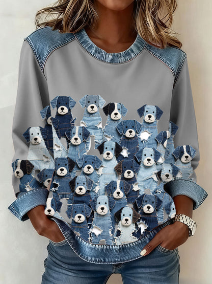 Camisola Denim Puppy das mulheres