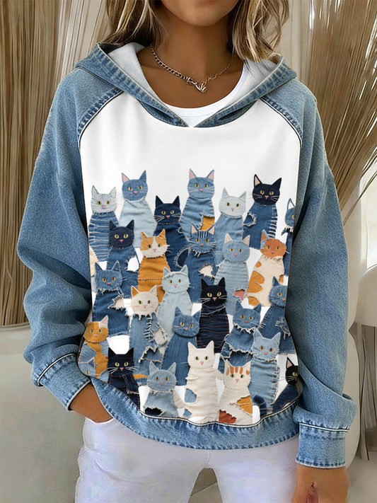 Hoodie de Denim Kitten feminino