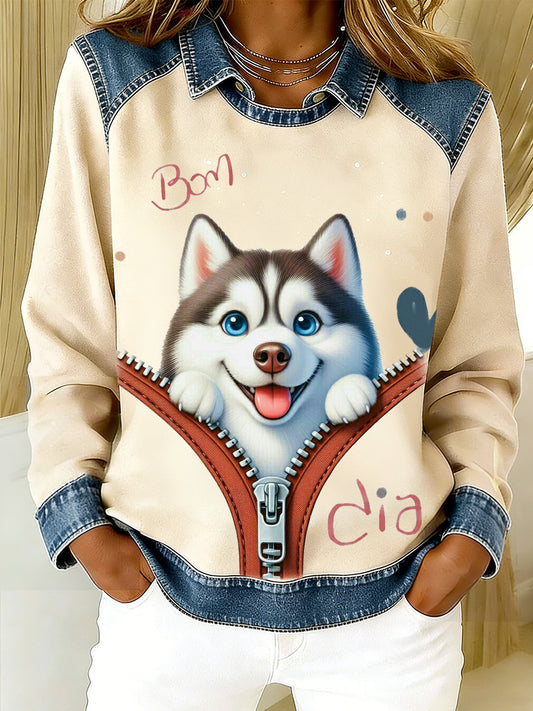 Camisola quente de flanela feminina Animal Print